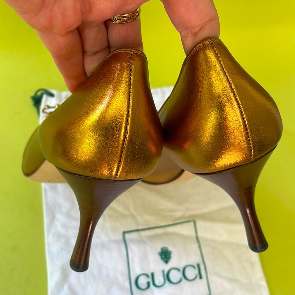 Gucci New metallic gold/purple all leather shoes with dust bag - Picture 14 of 17